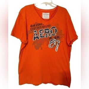 Aeropostale V-Neck Short Sleeve Shirt Distressed Orange Mens XXLg